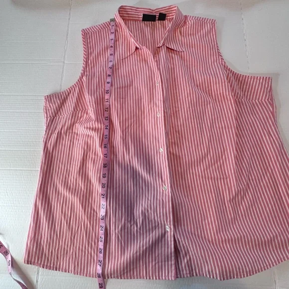 ALC Woman Pink White Stripe Sleeveless Button Down Blouse 3X Wrinkle Free - Picture 4 of 8